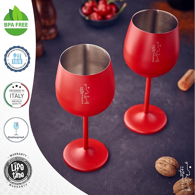 Gusto Nostro Stainless Steel Wine Glass - 18 oz - Unbreakable Colorful Wine Glasses for Travel