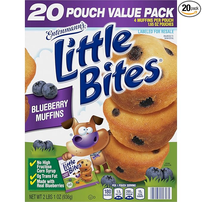 Entenmann's Little Bites Blueberry Mini Muffins | Made with Real Blueberries | 1 pack (20 pouches