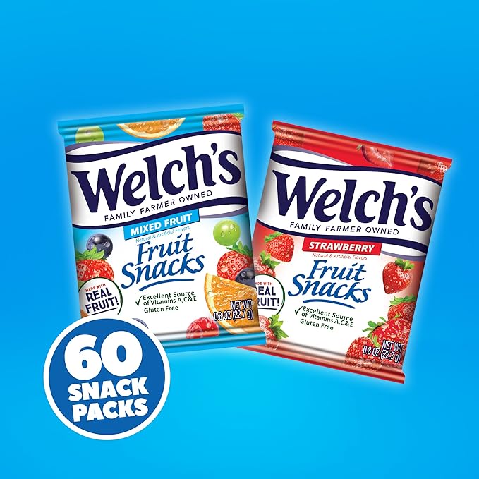 Welch's Fruit Snacks, Mixed Fruit & Strawberry Snack Box, Gluten Free, 0.8oz Snack Packs (Pack of