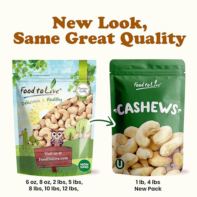 Food to Live - Raw Cashews, 10 Pounds ??Deluxe Whole Nuts, Unsalted, Unroasted Fancy Snack, Size