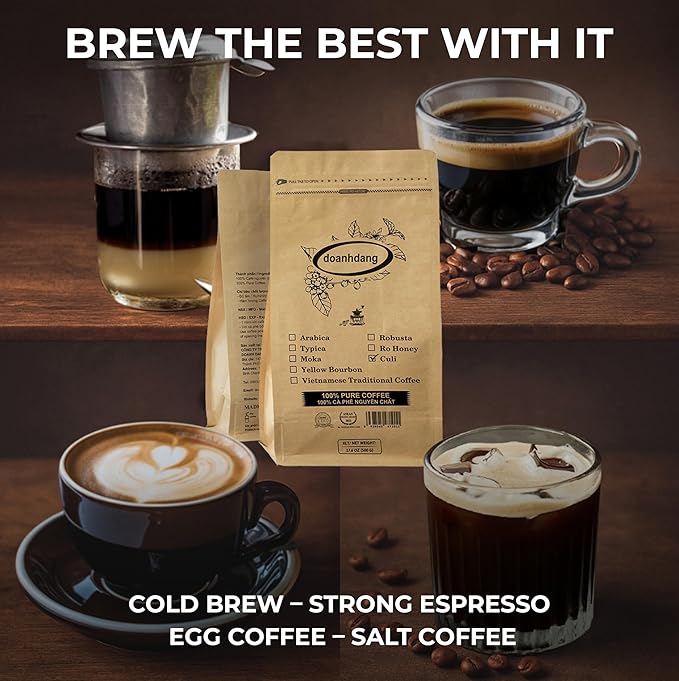 doanhdang - 17 Oz Premium Culi Ground Bean Coffee, 100% Culi Peaberry Medium Roast, Rich Flavor for