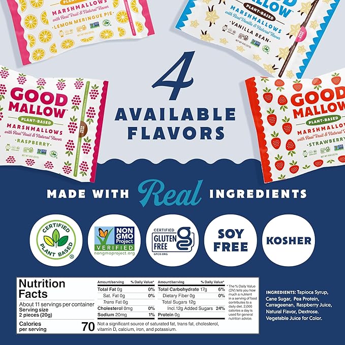GoodMallow Vegan Marshmallows - Large Kosher Gluten Free Dairy Free Healthy Marshmallows - Natural
