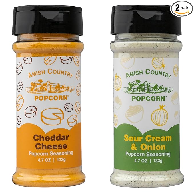 Amish Country Popcorn | Seasoning Variety Pack | Sour Cream and Onion & Cheddar Cheese Popcorn