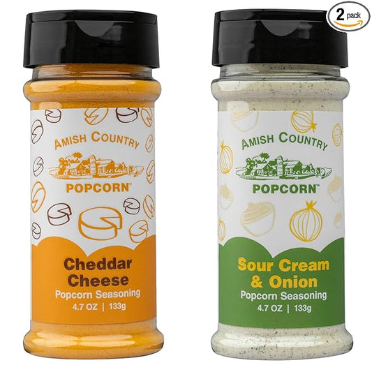 Amish Country Popcorn | Seasoning Variety Pack | Sour Cream and Onion & Cheddar Cheese Popcorn