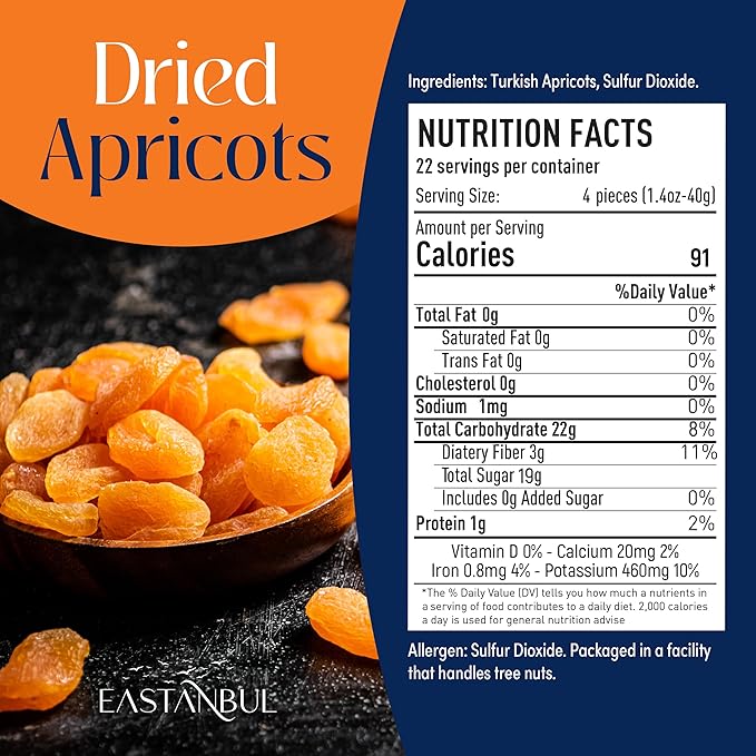 Eastanbul Dried Apricots, 2lb, Apricots Dried Fruits Snacks, No Sugar Added, Premium Turkish Fruit