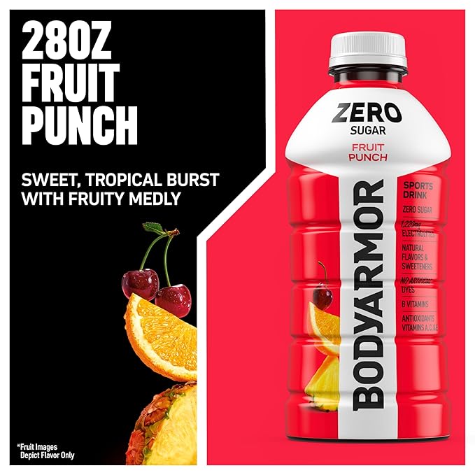 BODYARMOR ZERO Sugar Fruit Punch, Sugar Free Sports Drink - Low-Calorie Hydration - Natural Flavors