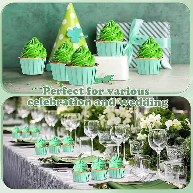 300 Pack Green Gold Cupcake Cups Bulk Disposable Foil Muffin Liners 3.5 oz Wrappers for Baking