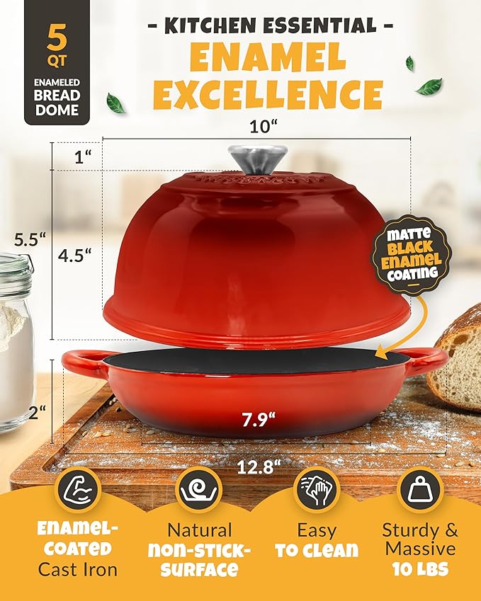 Dutch Oven Bread Baking - 5QT Enamel Bread-Oven - incl Sourdough Bread-Baking Suppliers like Dough
