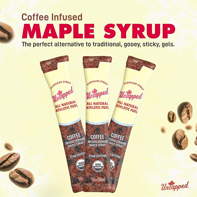 UnTapped Coffee Infused Vermont Maple Syrup Packets for Athletes, Box of 20-1 fl oz | Pure Maple