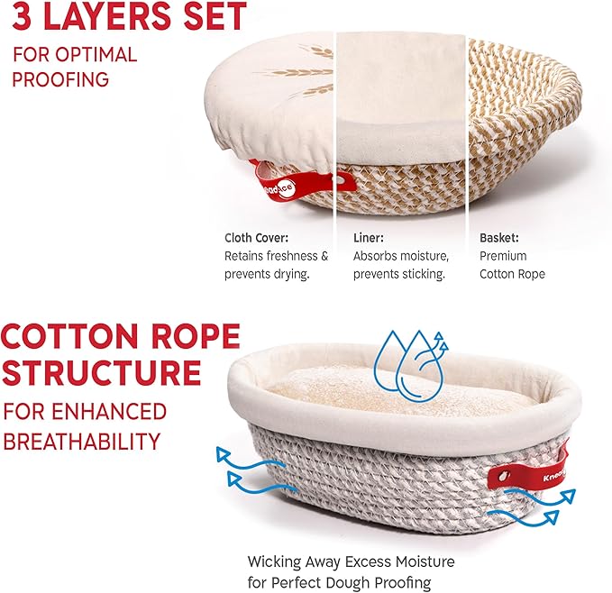 Sourdough Starter Kit ??34oz Starter Jar, 2 Cotton Rope Banneton Proofing Baskets, Magnetic Bread