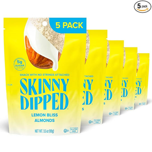 SkinnyDipped Lemon Bliss Almonds, Healthy Snack, Plant Protein, Gluten Free, 3.5 oz Resealable