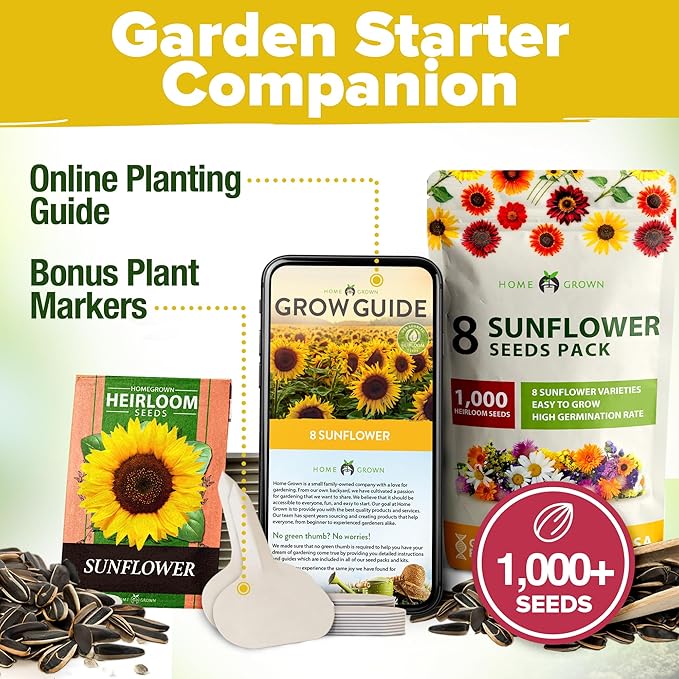 Home Grown Sunflower Seeds for Planting | 8 Varieties |1000+ Non-GMO Sun Flower Seeds Packets to