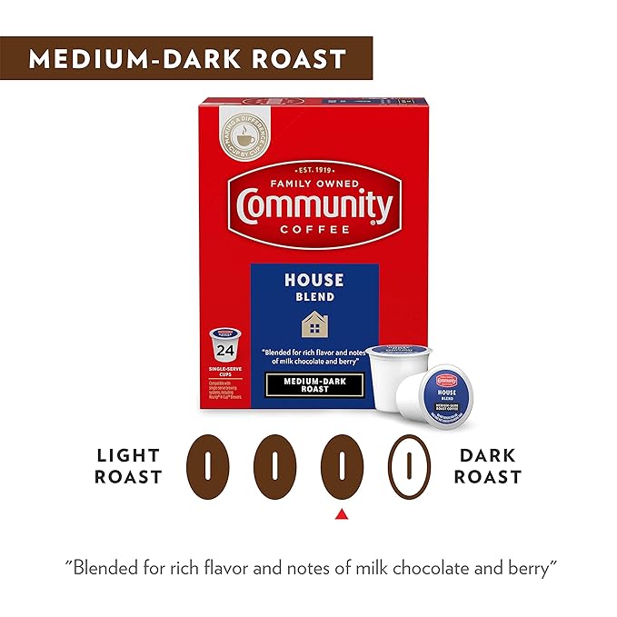 Community Coffee House Blend 12 Count Coffee Pods, Medium-Dark Roast, Compatible with Keurig 2.0