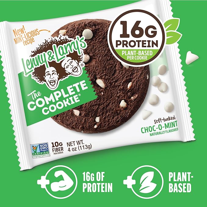 Lenny & Larry's The Complete Cookie, Choc-O-Mint, Soft Baked, 16g Plant Protein, Vegan, Non-GMO, 4