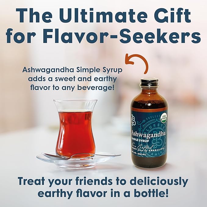 Bluestem Botanicals Organic Ashwagandha Simple Syrup, 8 oz, Cocktail and Mocktail Mixer for Drinks