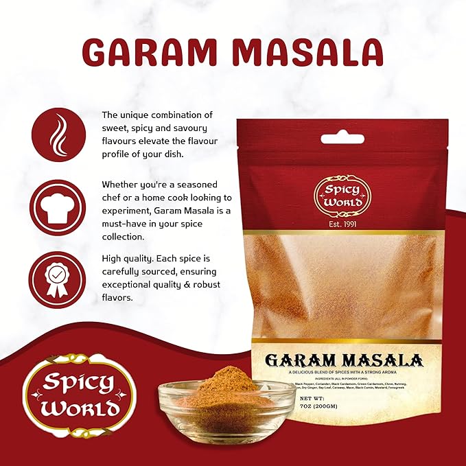 Spicy World Garam Masala Powder 7-Ounce (15 Premium Spice Blend) | Salt Free, Vegan | Indian Origin