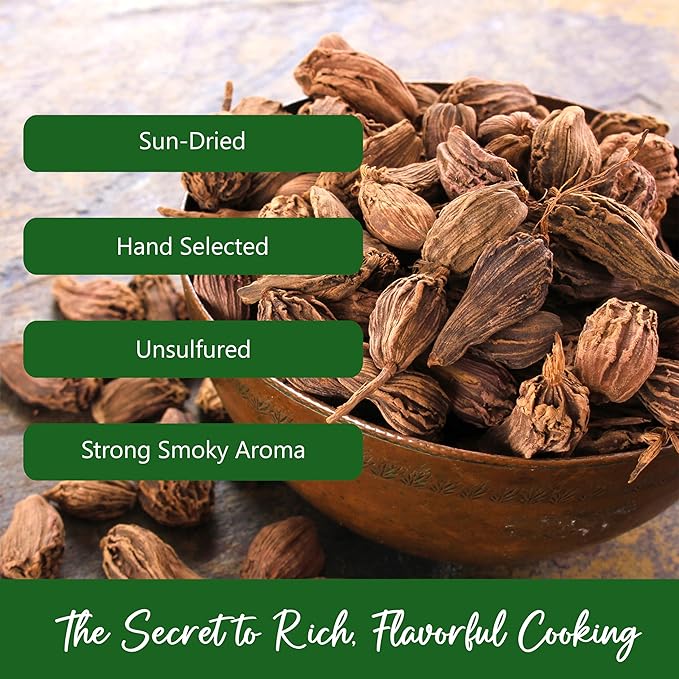 NPG Premium Black Cardamom Pods (Tsao Ko/Cao Guo) 8 Ounces Whole, Large, and Aromatic Brown Seed