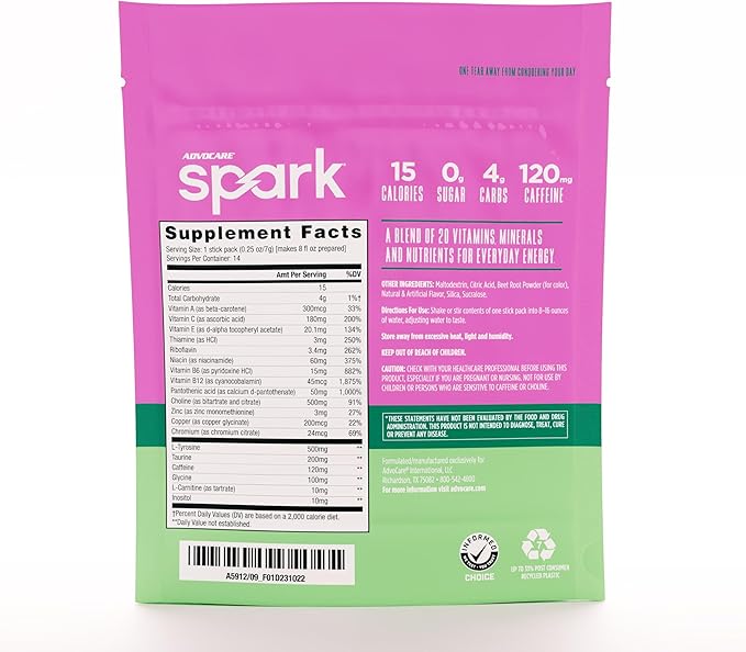 AdvoCare Spark Vitamin & Amino Acid Supplement - Focus & Energy Drink Powder Mix with Vitamin A