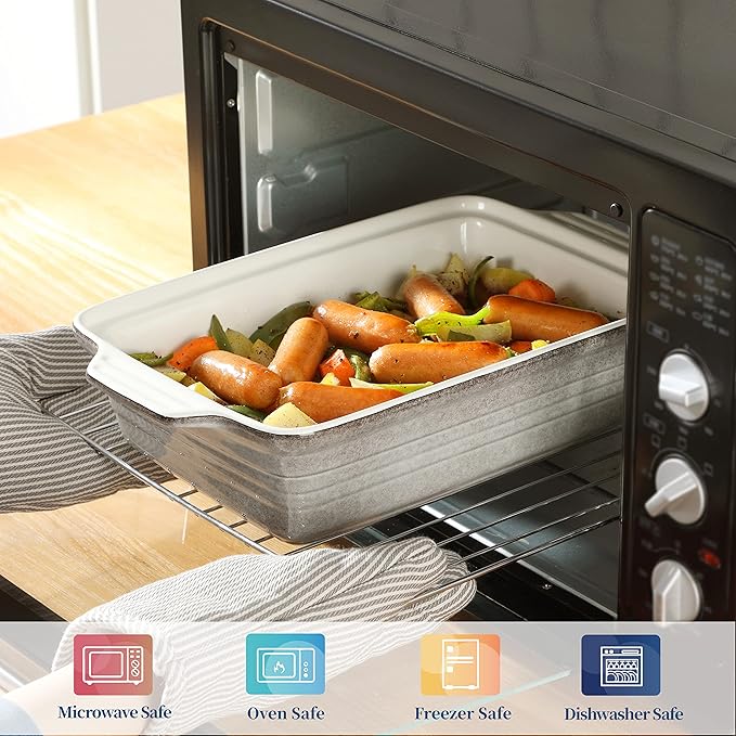 LOVECASA 4.5 Quart Ceramic Casserole Dish with Lid, 9x13 Baking Dish for Oven, Lasagna Pan Deep