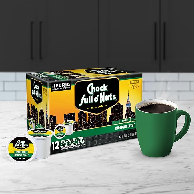 Chock full o’Nuts Midtown Decaf Keurig K-Cup Pods for Keurig Brewers – Premium Arabica, Medium