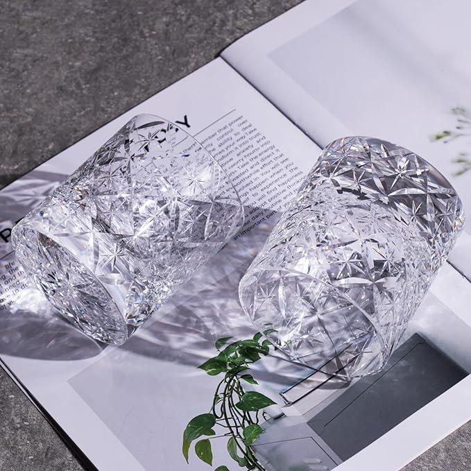 KAMMAK Crystal Whiskey Glasses Set of 2, Hand Blown 7.78oz Old Fashioned Glasses Stemless, Luxury