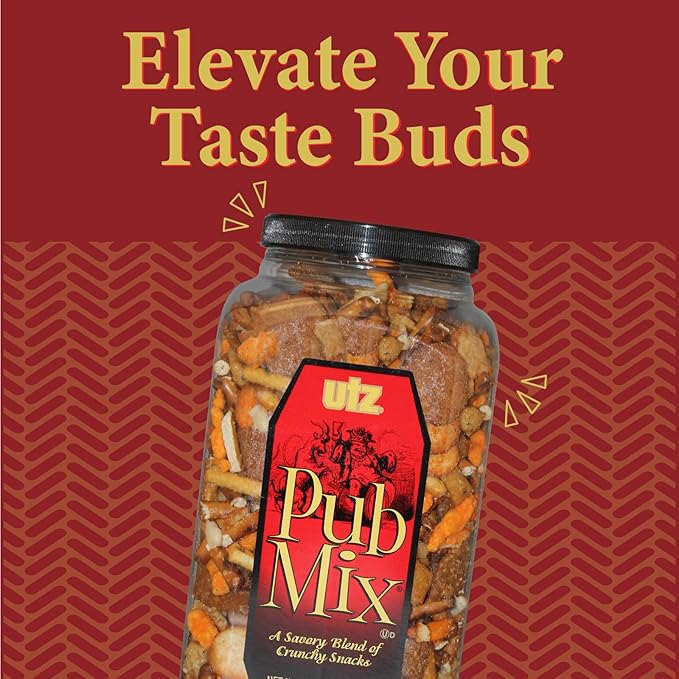 Utz Pub Mix, 42 Oz. Barrel, Savory Snack Mix with a Blend of Crunchy Flavors for a Tasty Party