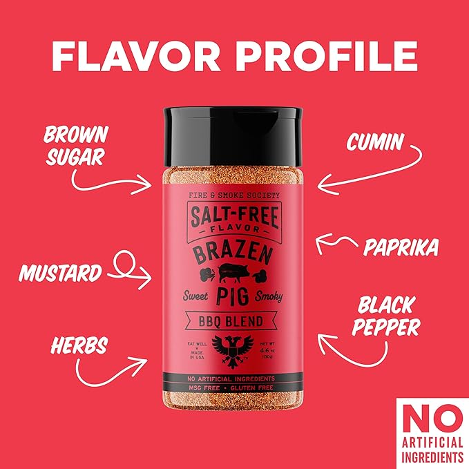 Fire & Smoke Society Salt-Free Brazen Pig BBQ Seasoning | Pork Rub, BBQ Spice Blend | Pork