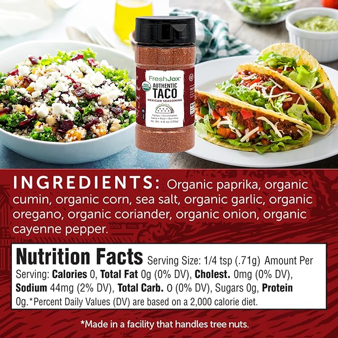 FreshJax Premium Gourmet Spices and Seasonings (Organic Taco Seasoning: Mexican Blend) Large 4.8 oz