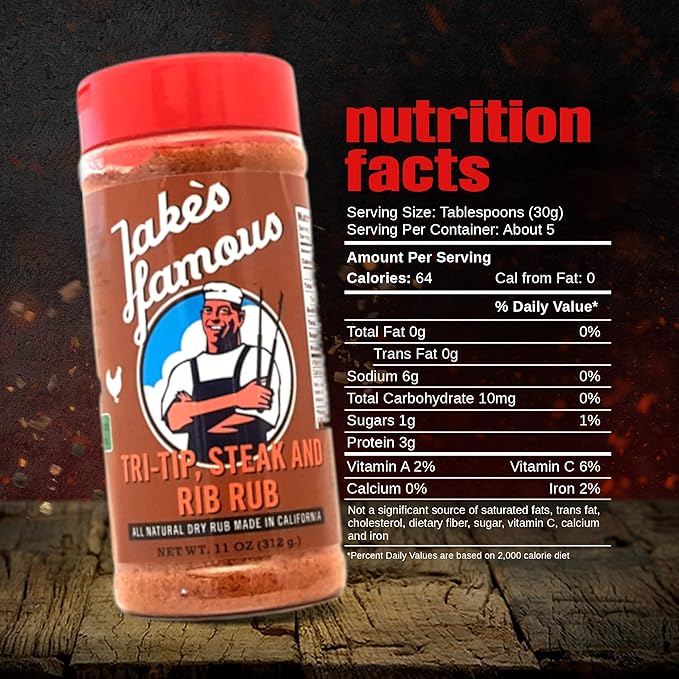 Jake's Righteous Rubs Tri Tip, Steak & Rib Rub 11 Oz All Purpose, Brown Sugar BBQ Seasoning for