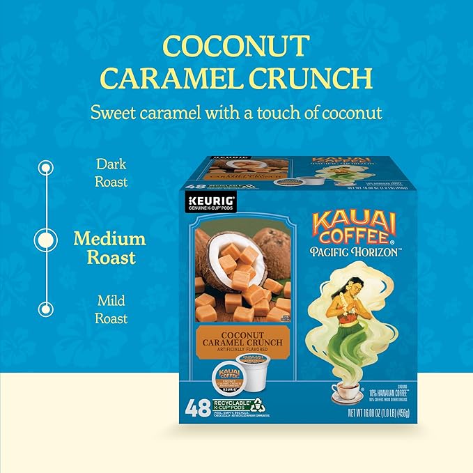 Kauai Coffee K-Cup Pods for Keurig Brewers – Arabica Coffee, 10% Hawaiian – Medium Roast, Nutty