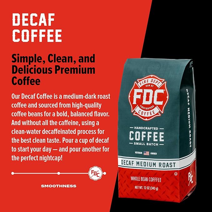 Fire Department Coffee - Gives Back to Firefighters - Premium Whole Bean Decaf Coffee - Roasted in
