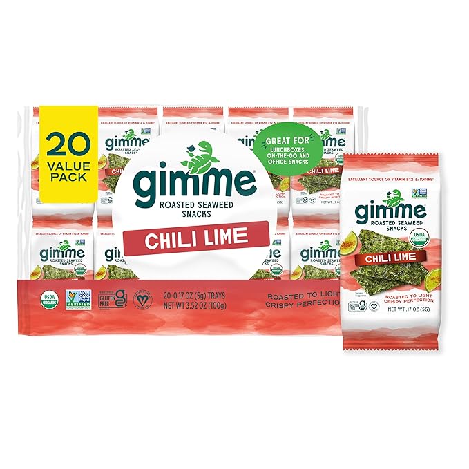 Gimme Seaweed Organic Premium Roasted Seaweed Snacks, Chili Lime, 20 Count, Keto, Vegan