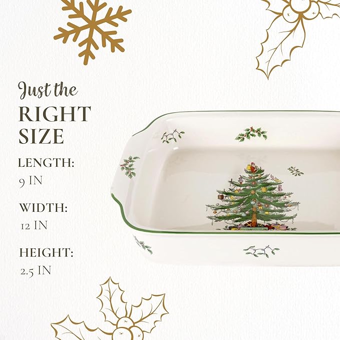 Spode Christmas Tree Rectangular Handled Dish (9" x 12") Baking & Seasonal Platters - Earthenware