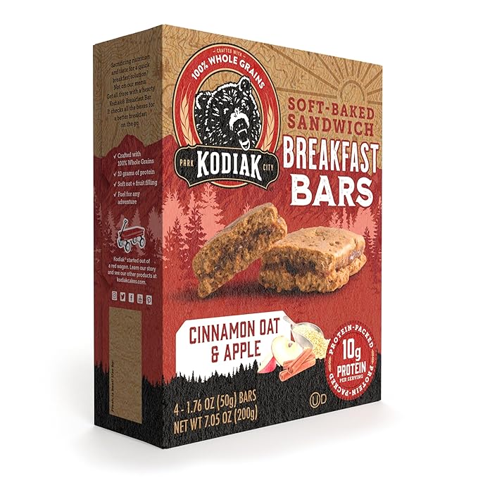 Kodiak Cakes Soft Baked Sandwich Breakfast Bar, Cinnamon Oat & Apple, High Protein, 100% Whole
