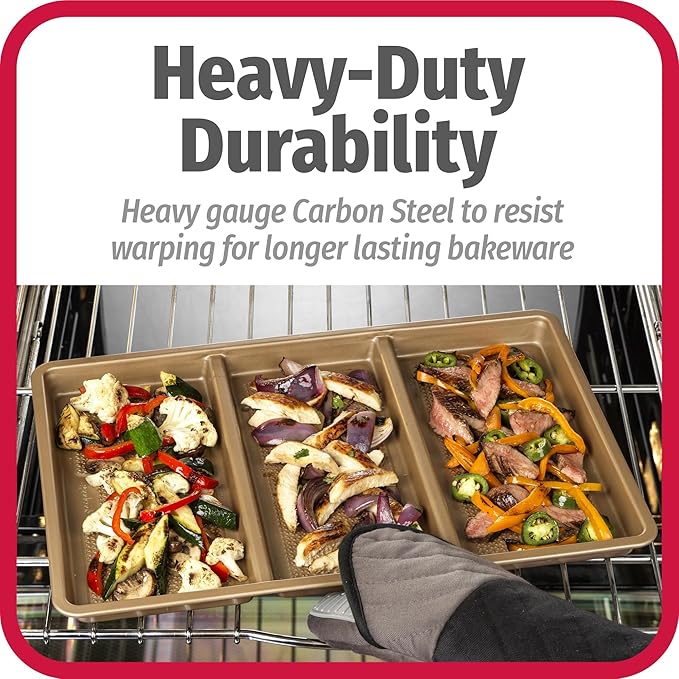 GoodCook 11” x 17” Non-Stick Divided Sheet Pan – 3-in-1 Textured Cooking Pan, Baking Dish