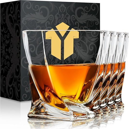 Old Fashioned Whiskey Glasses 10 OZ Rocks Glasses Set of 4, Gift Box - Barware For Bourbon, Scotch