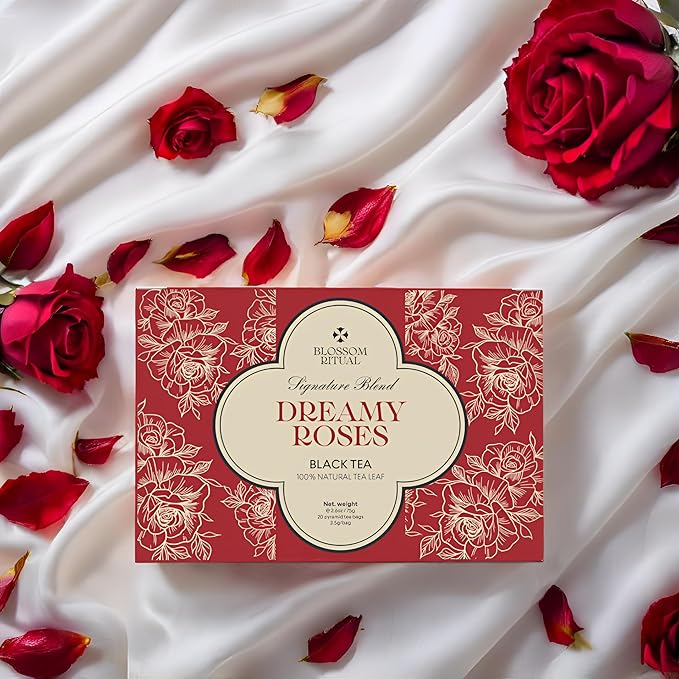 BLOSSOM RITUAL Dreamy Roses – Black Tea Loose Leaf – 20 Natural Based Pyramid Bags – Serve Upto 60
