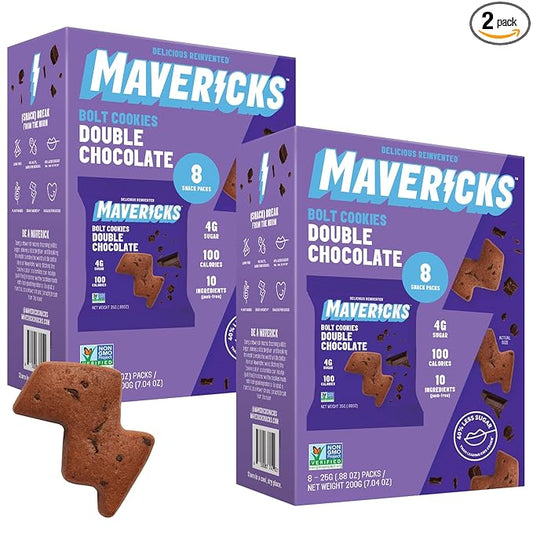 Mavericks Double Chocolate Bolt Cookies - Healthy Chocolate Chip Cookies, Plant-Based Snack for