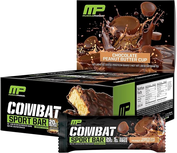 MusclePharm Combat Sport Bar, Chocolate Peanut Butter Cup, High Protein Bars, Combat Cravings, Fuel