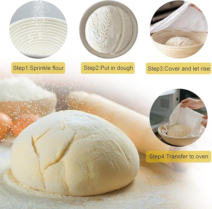 9-inch Round Rattan Banneton Bread Proofing Basket Set of 2 D'ita Handmade Sourdough Proofing Bowls
