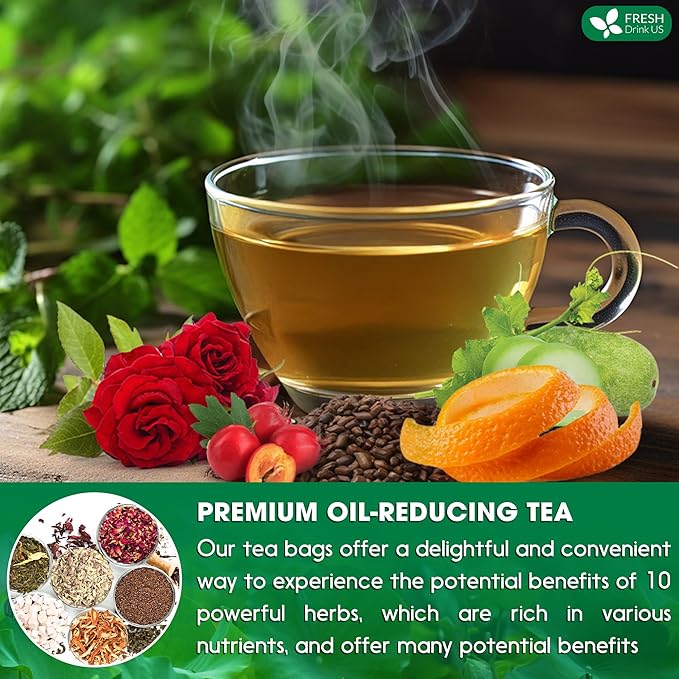 FRESHDRINKUS, 30 Packs of Oil Reducing Tea, Oil Cleansing for Liver, 10 Herbal Ingredients