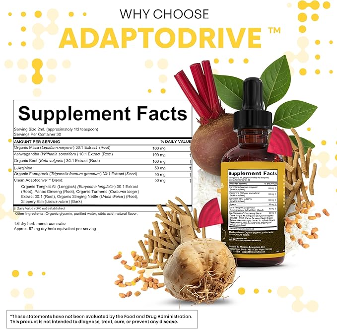 Clean Nutra Organic Maca Root Liquid Drops with Ashwagandha, Fenugreek, Beet Root and L-Arginine