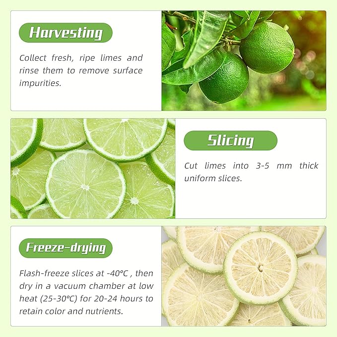 Haomly Freeze-dried Seedless Lime Slices,2.8oz(80g),Dehydrated Limes for Cocktails,Tea, Snacking