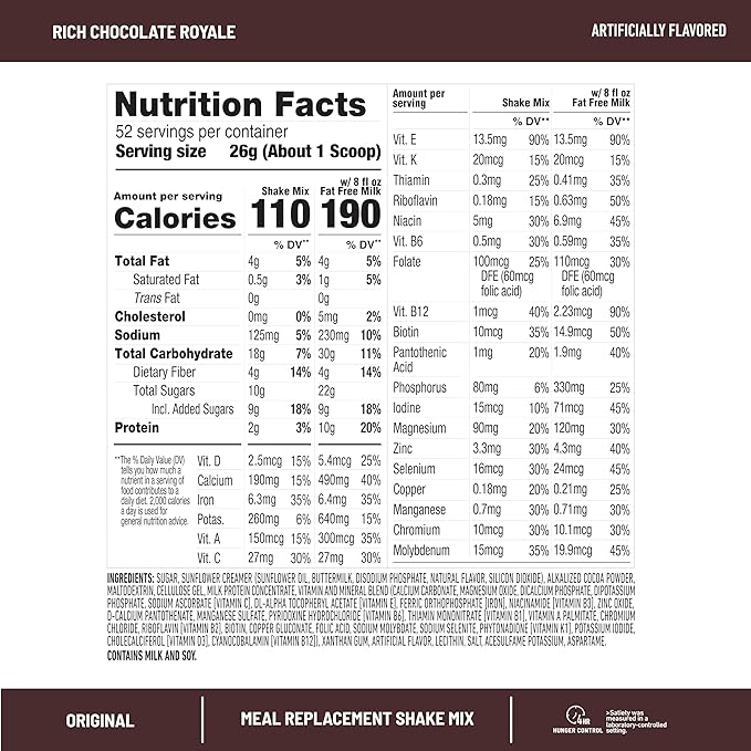 SlimFast Meal Replacement Powder, Original Rich Chocolate Royale, Weight Loss Shake Mix, 10g of