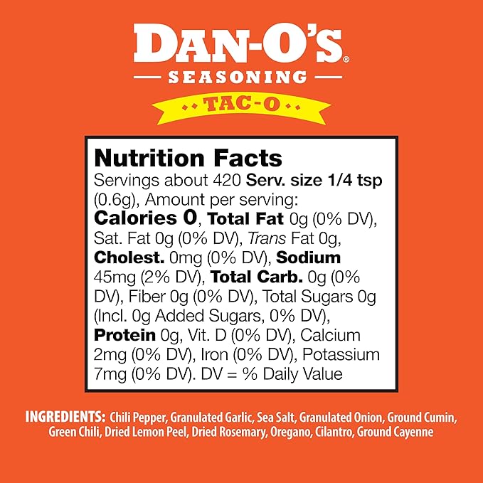 Dan-O's Tac-O Seasoning, 8.9 oz Bottle, All Purpose Taco Seasoning for Tacos, Quesadillas, Ground