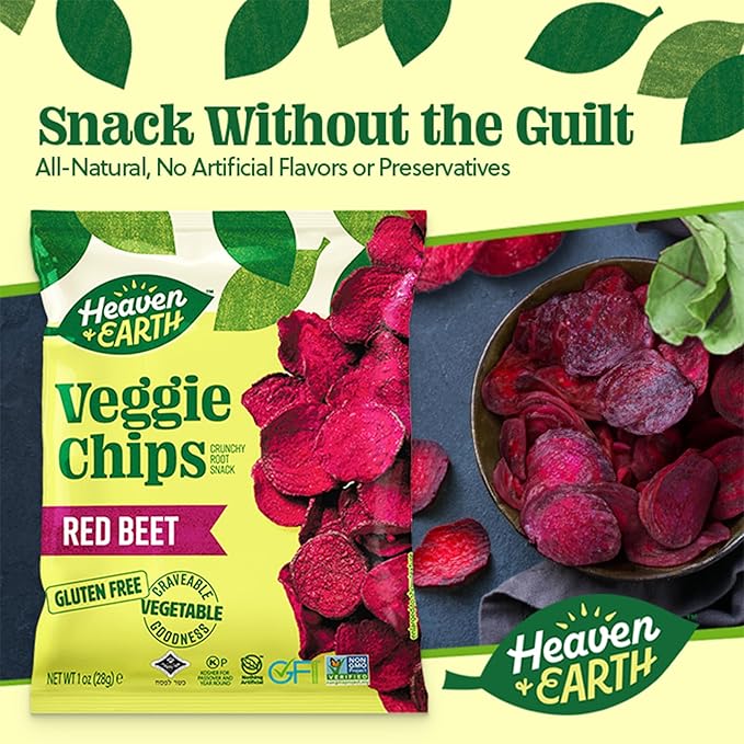 Heaven & Earth Beet Chips 1oz (6 Pack) Crisp and Delicious | Gluten Free | Certified Kosher