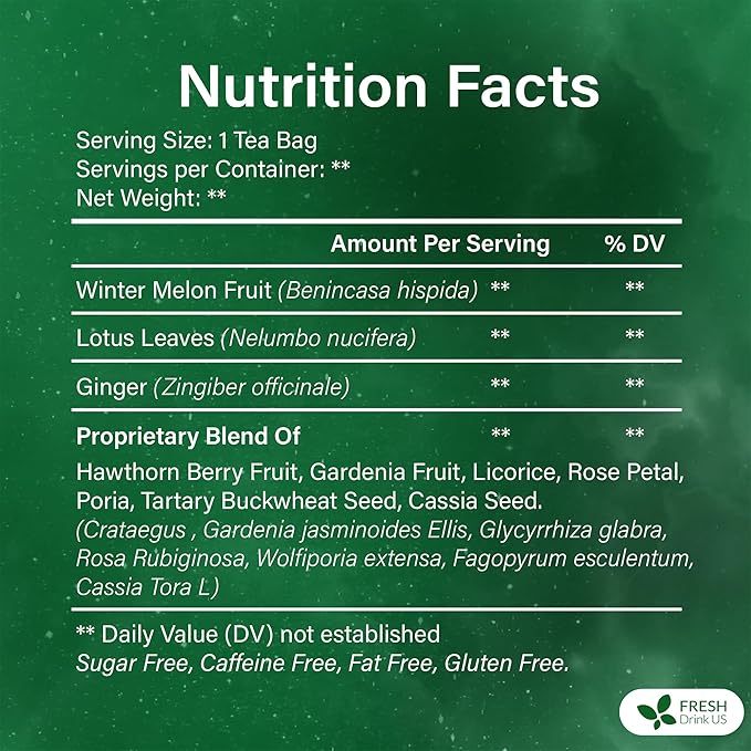 FreshDrinkUS, Oil-Reducing Herbal Tea ??40 Tea Bags | Blend of Winter Melon, Lotus Leaf, Ginger