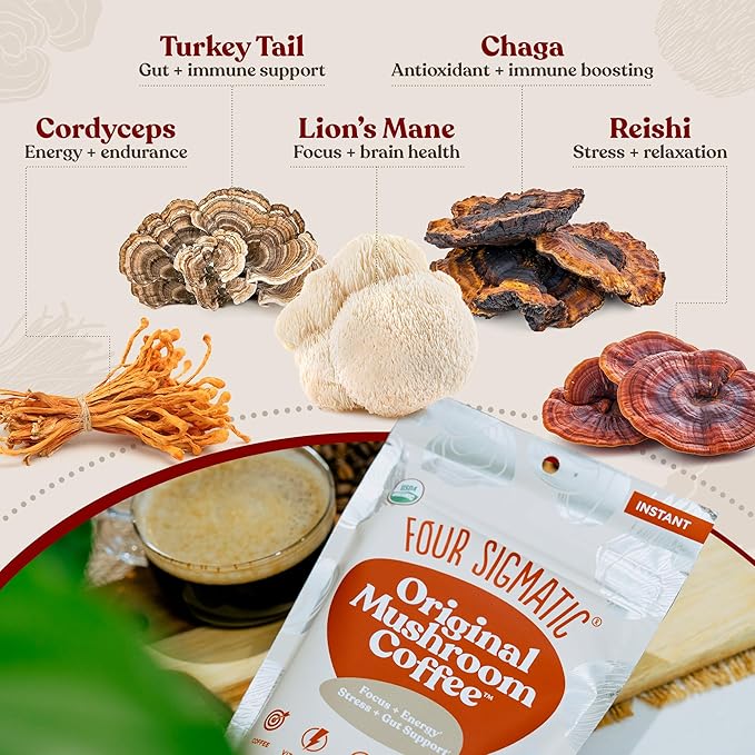 Four Sigmatic Original Mushroom Coffee | High Dose Lion's Mane, Chaga, Turkey Tail, Cordyceps and
