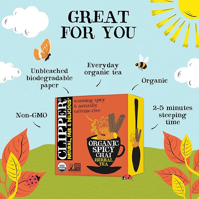 Clipper Tea Spicy Chai Herbal Tea ??Caffeine Free, USDA Organic, Great Hot or Iced ??Warming