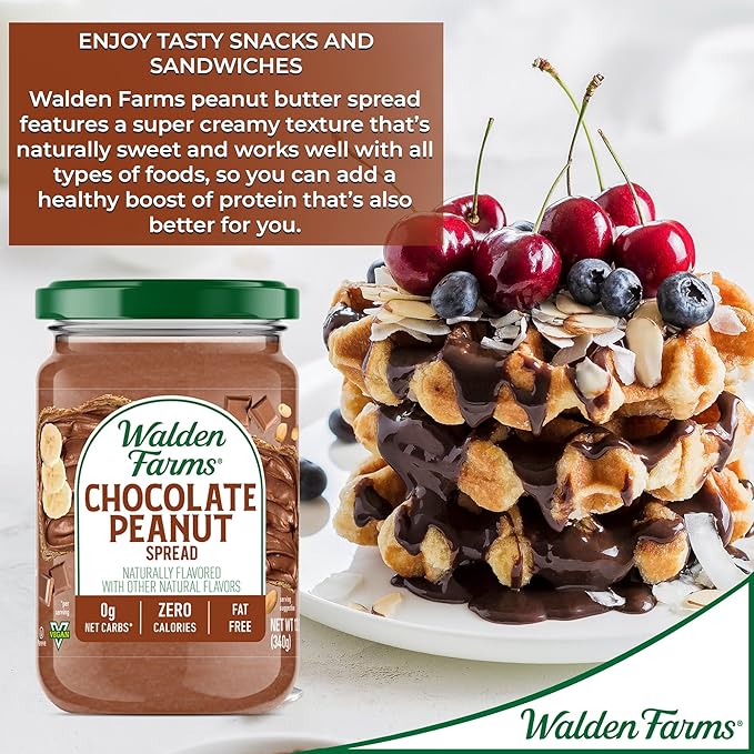 Walden Farms Chocolate Peanut Spread – Zero Calorie, Low Carb, Keto-Friendly, Vegan, Sugar-Free